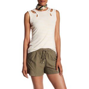 Max Studio Striped Cutout Tank Top White Yellow Knit Tee Size M Soft